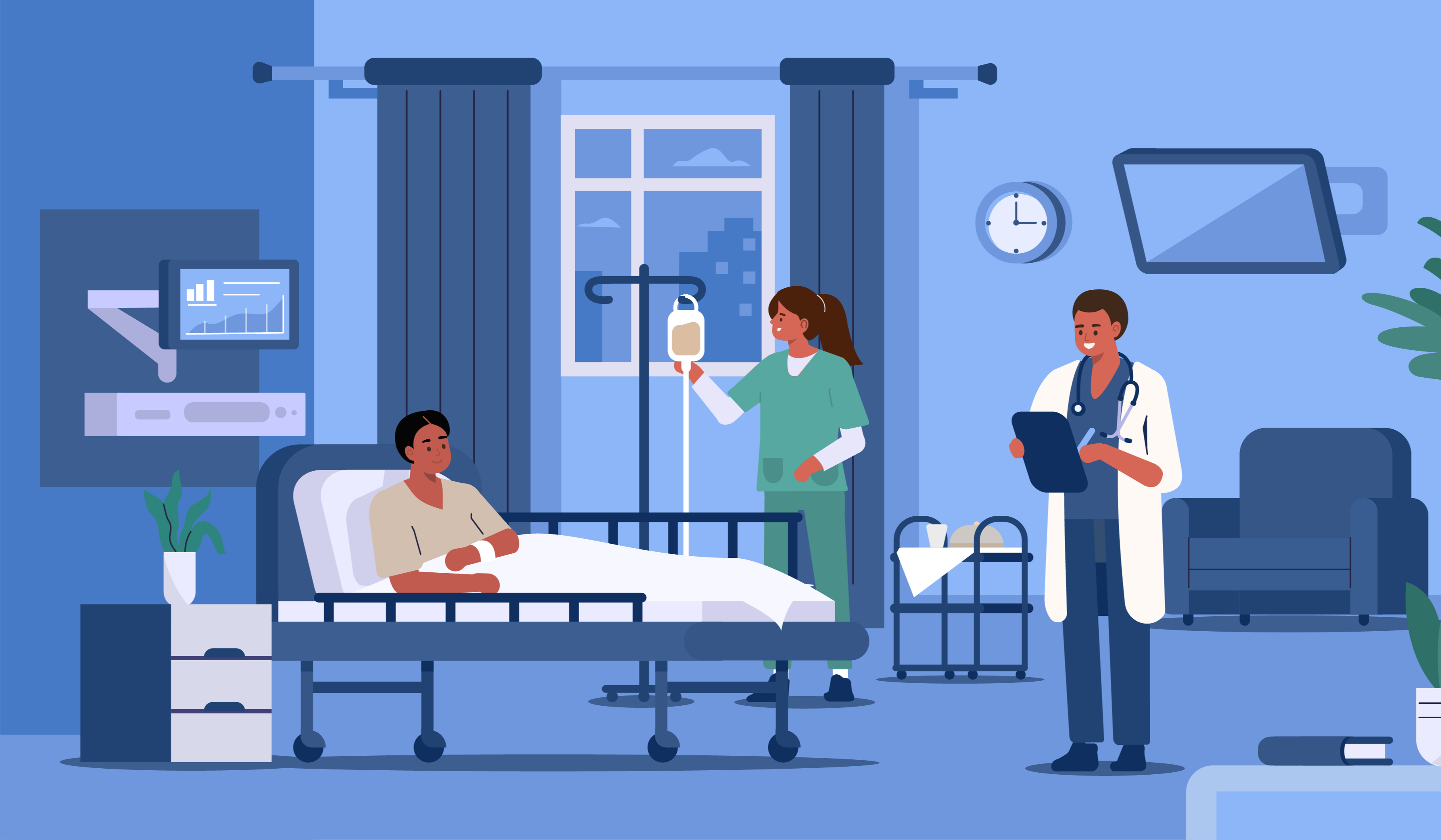 An illustration of doctors speaking with a patient