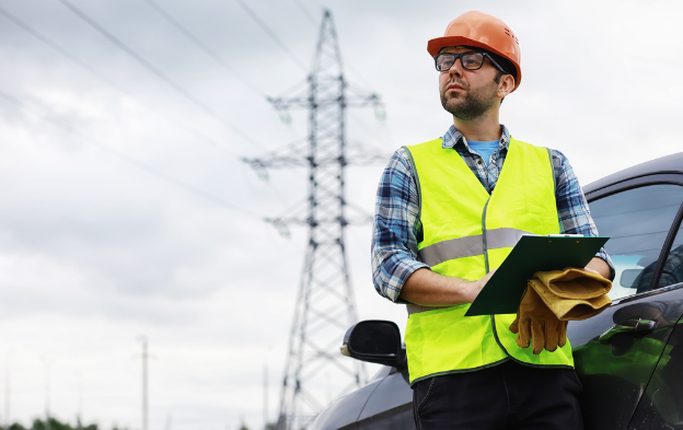 Electrician working with power lines