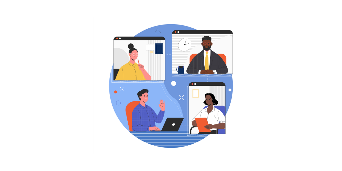 Illustration of multiple people talking with one another