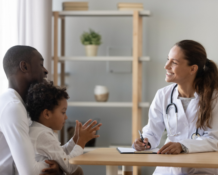 doctor with insurance claim discussing with family